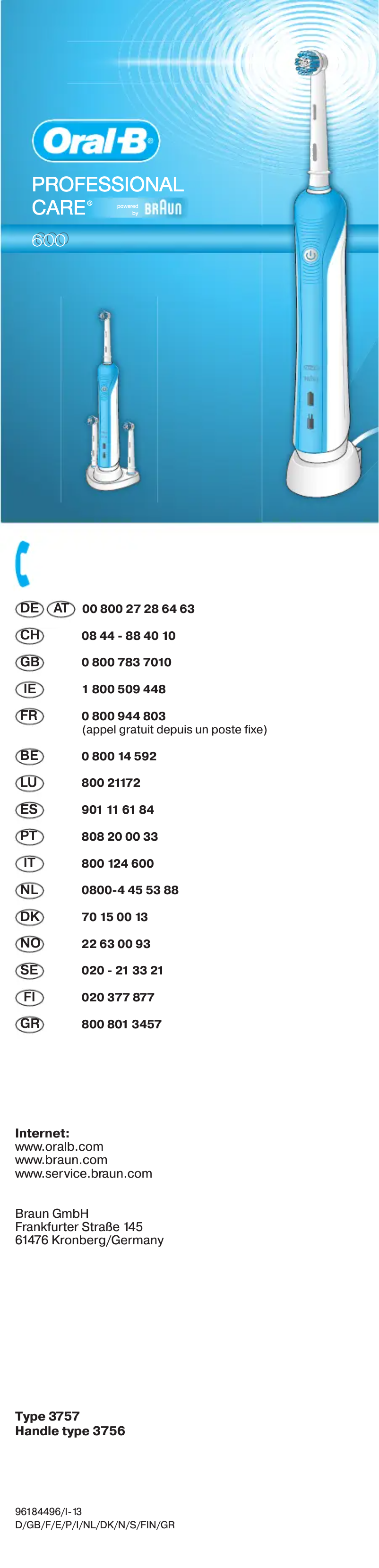Page n°1 - Manuel utilisateur Braun Oral-B PRO 600 CrossAction