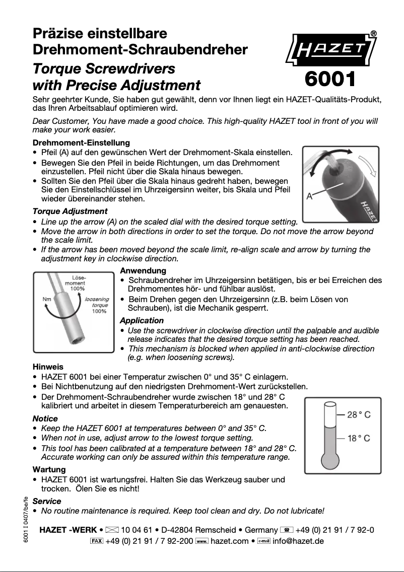 Imagen de la primera página del manual del dispositivo 6001