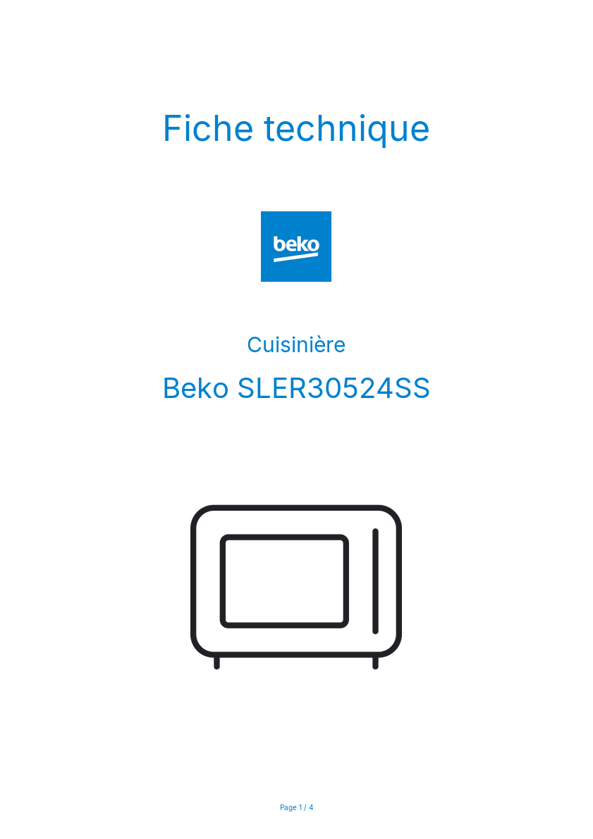 Page n°1 - Fiche technique Beko SLER30524SS