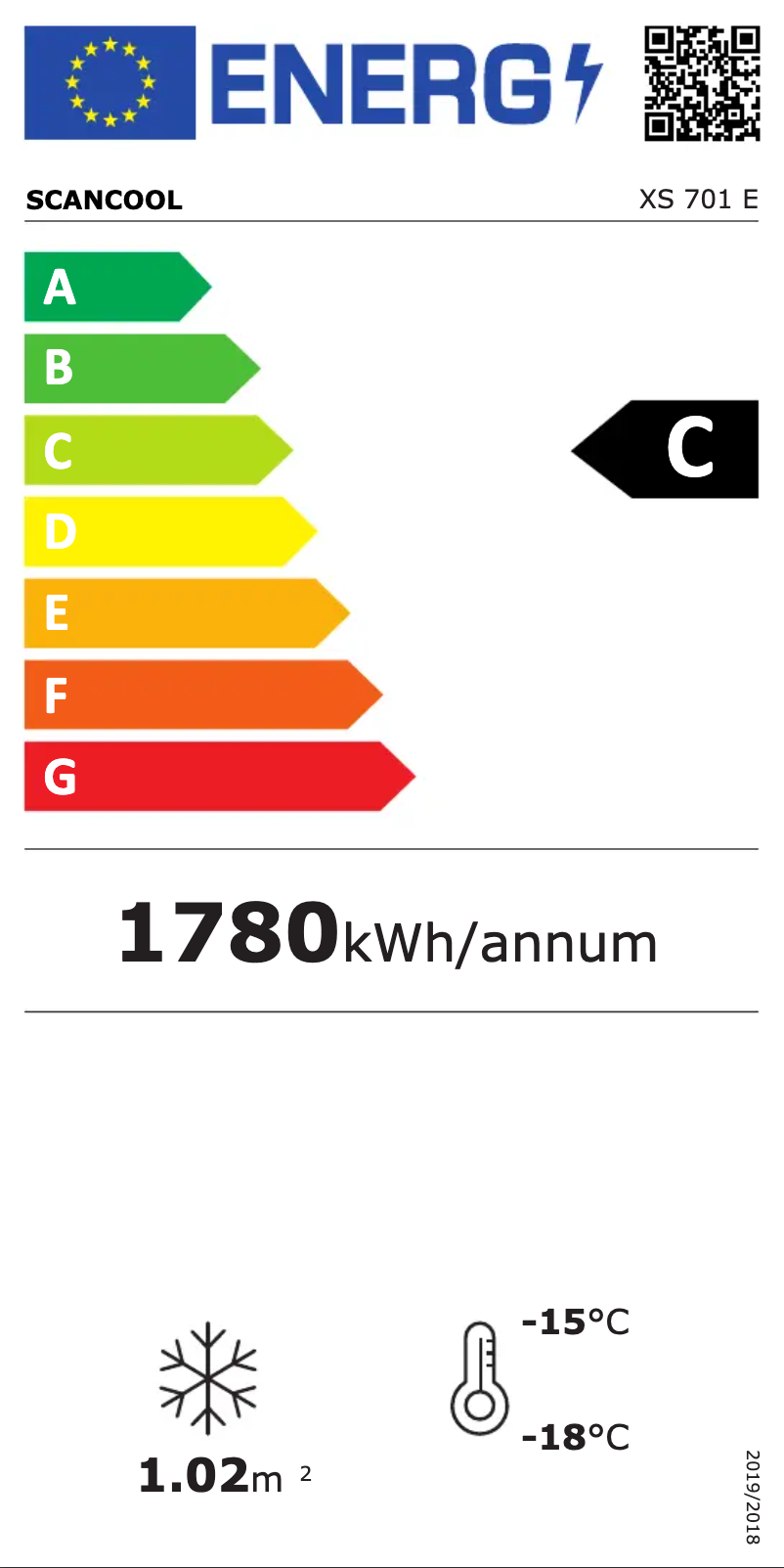 Page 1 of the manual Energy Label Scandomestic XS 701 E
