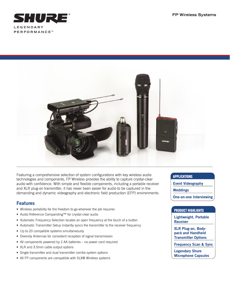 Page 1 de la notice Fiche technique Shure FP Wireless