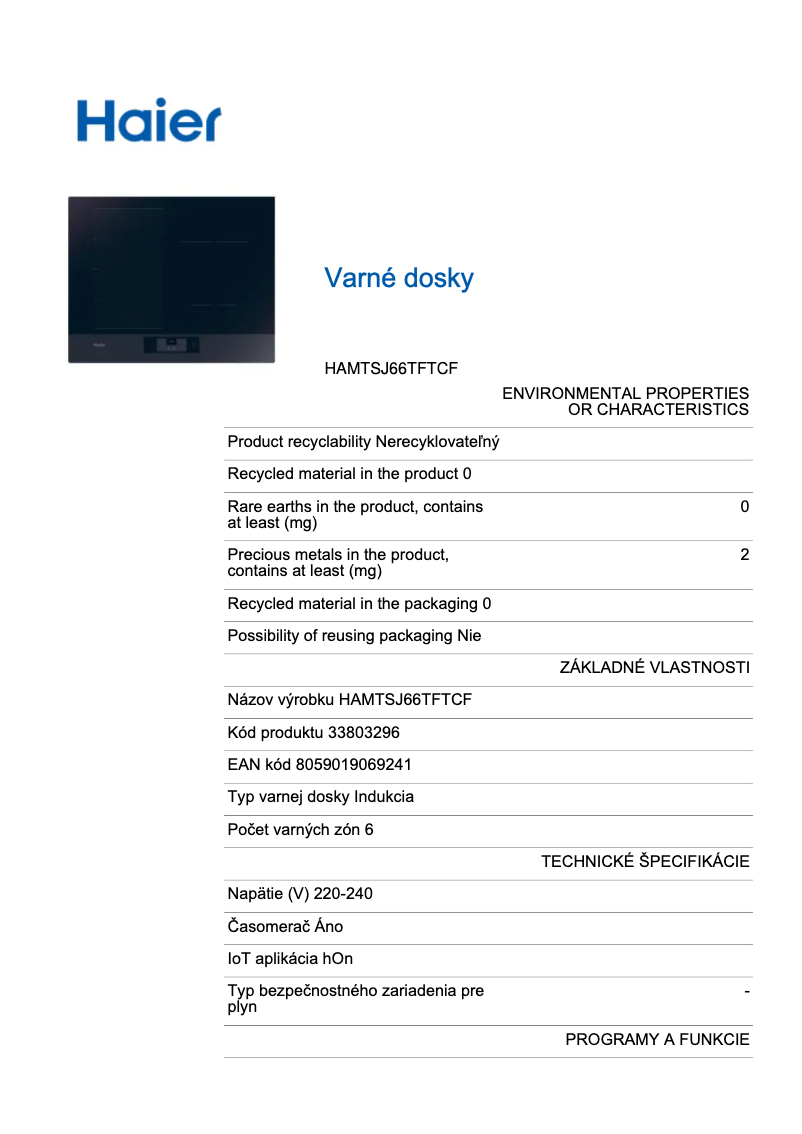Page 1 de la notice Label énergétique Haier HAMTSJ66TFTCF