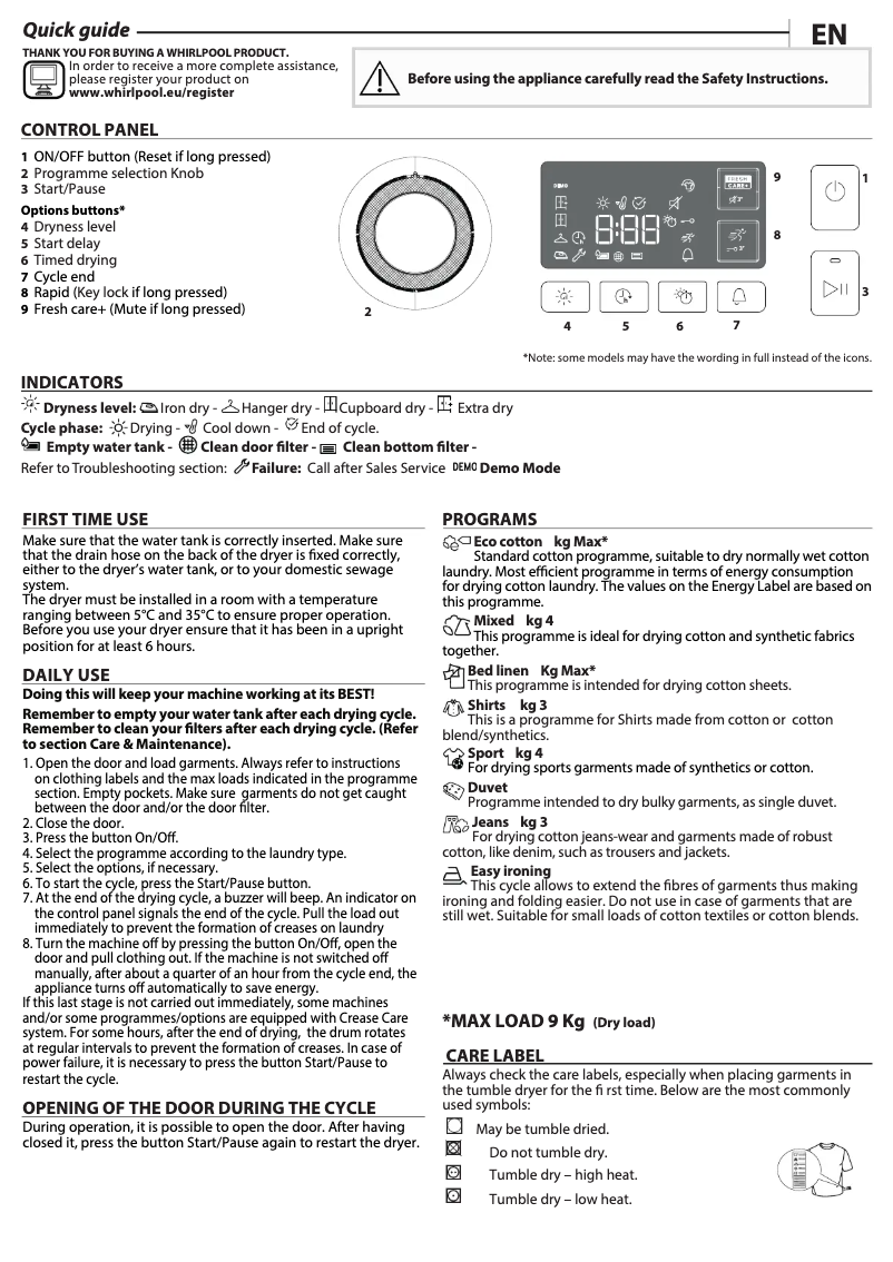 Página 1 del manual Manual de instrucciones Whirlpool FFT M11 9X2B BE