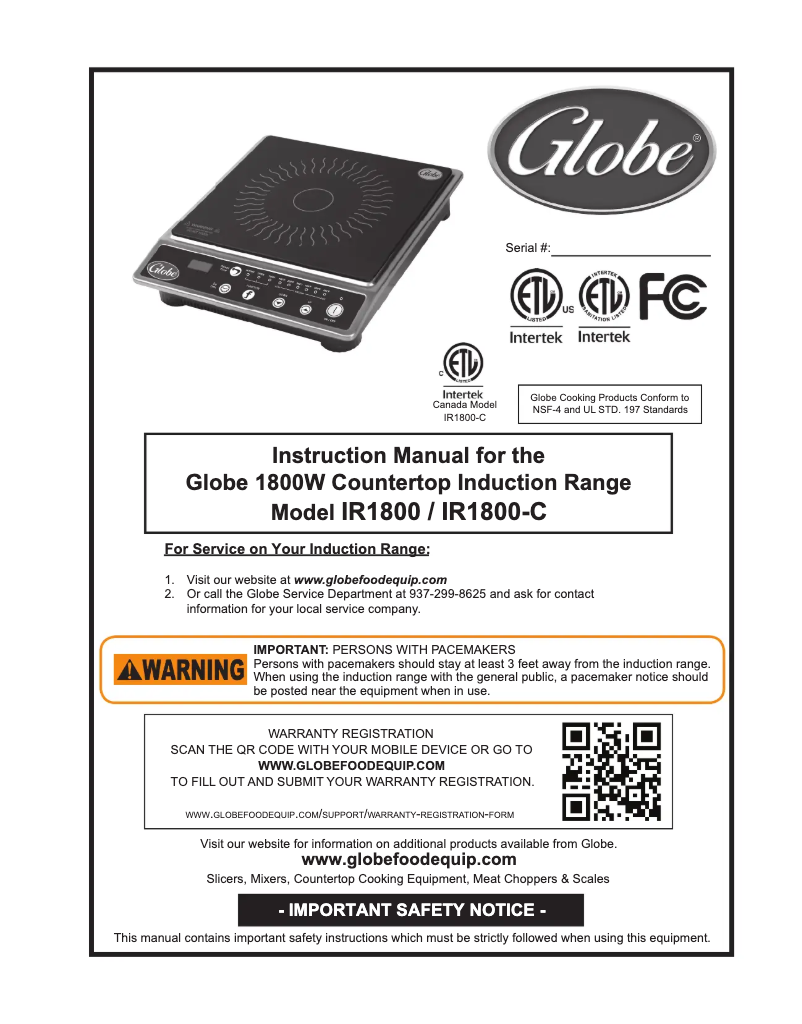 Page 1 de la notice Manuel utilisateur Globe IR1800