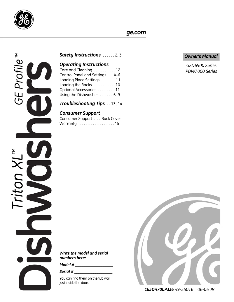 Page 1 de la notice Manuel d'utilisation et d'entretien GE Profile PDW7800GBB