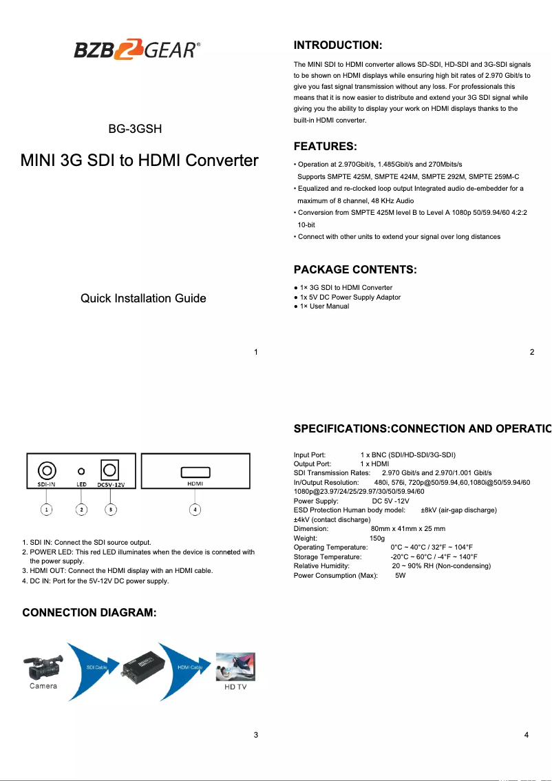 Page n°1 - Manuel utilisateur BZBGear 3GSH