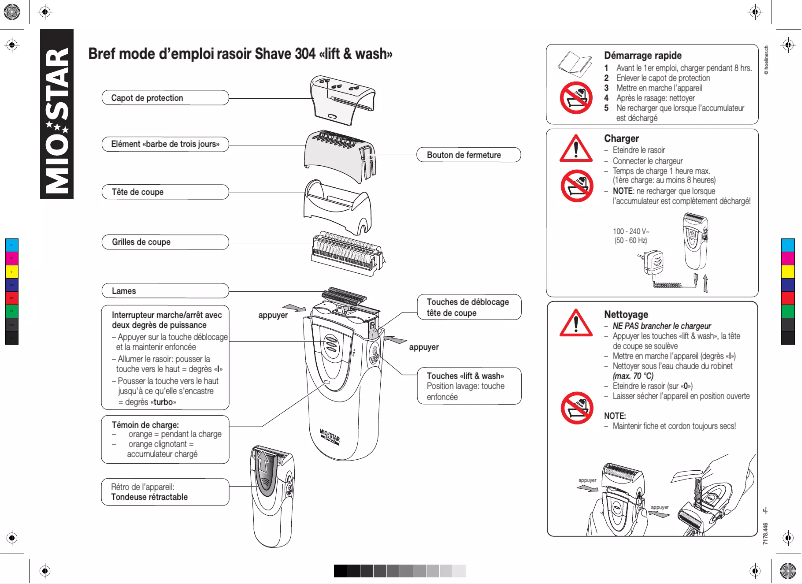 Page 1 de la notice Manuel utilisateur Mio Star Shave 304 Lift & Wash
