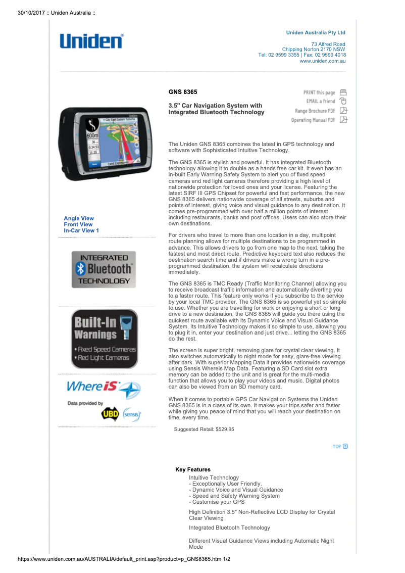 Page n°1 - Manuel utilisateur Uniden GNS 8365