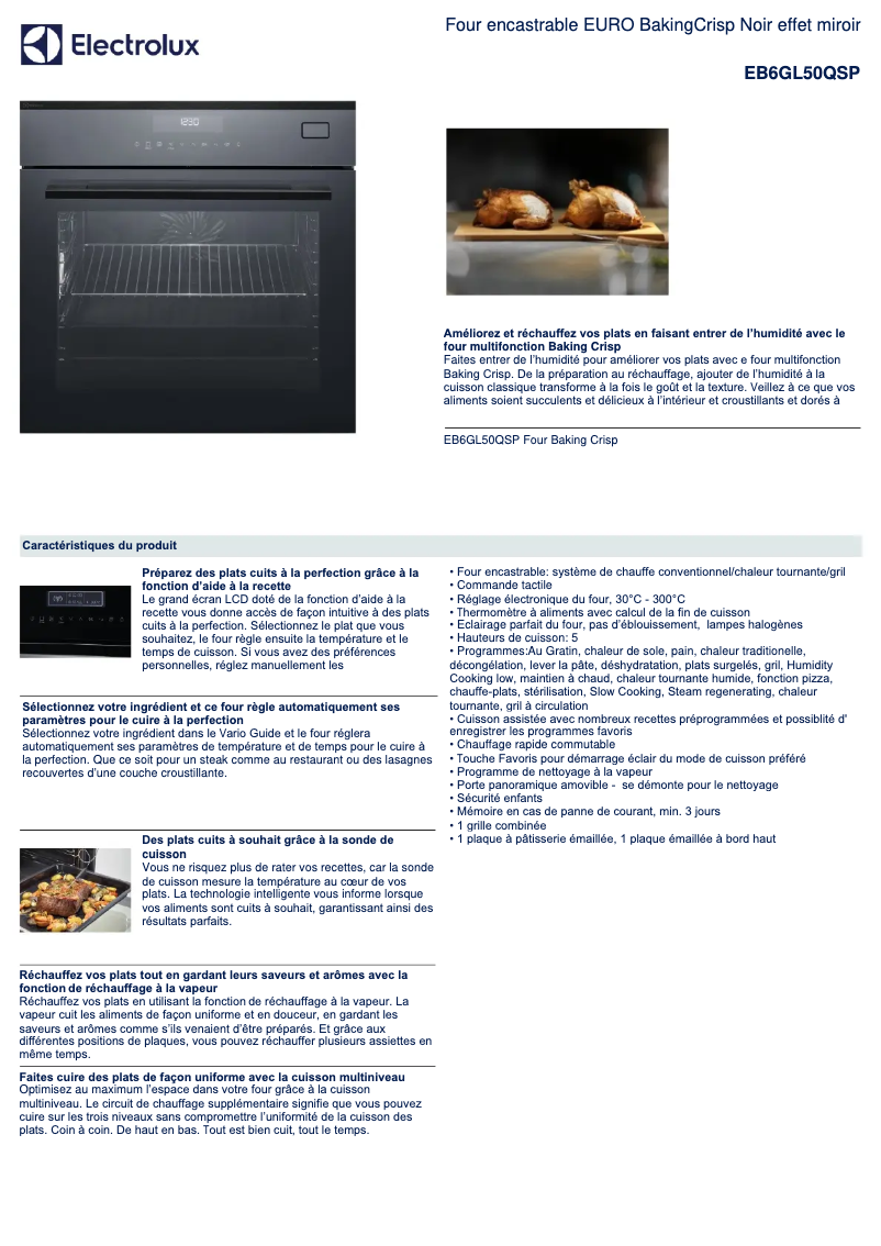 Page 1 de la notice Fiche technique Electrolux EB6GL50QSP