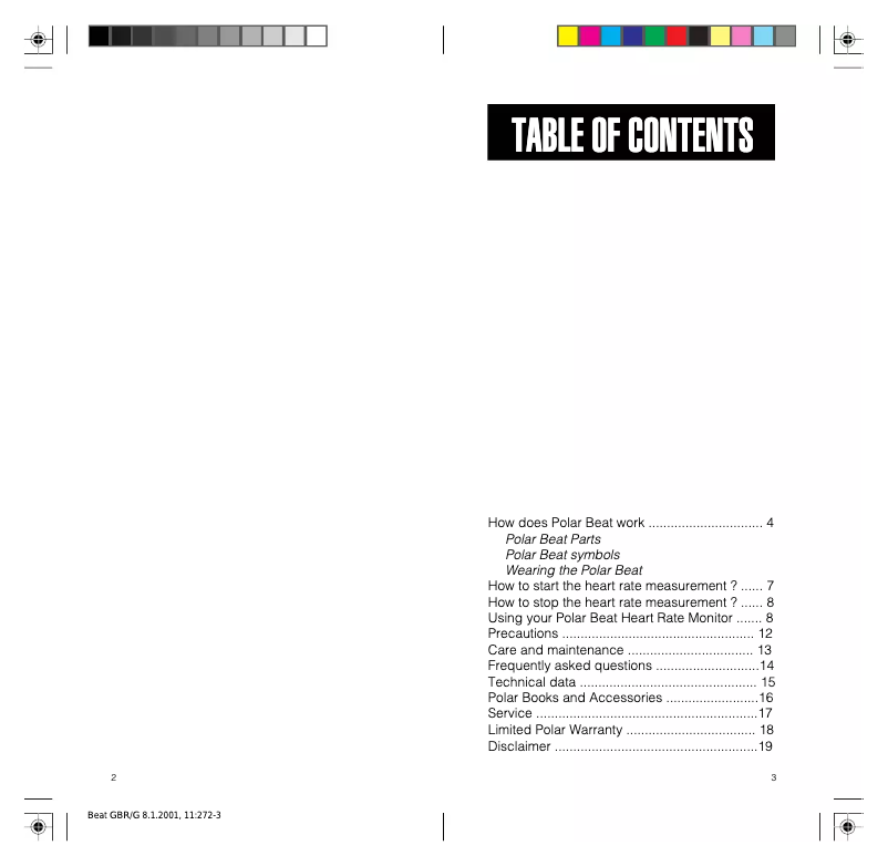 Page 1 de la notice Manuel utilisateur Polar BEAT