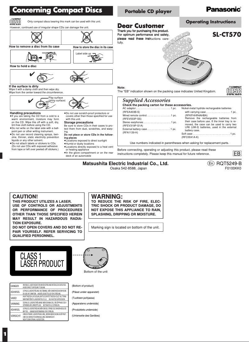 Page n°1 - Manuel utilisateur Panasonic SL-CT570