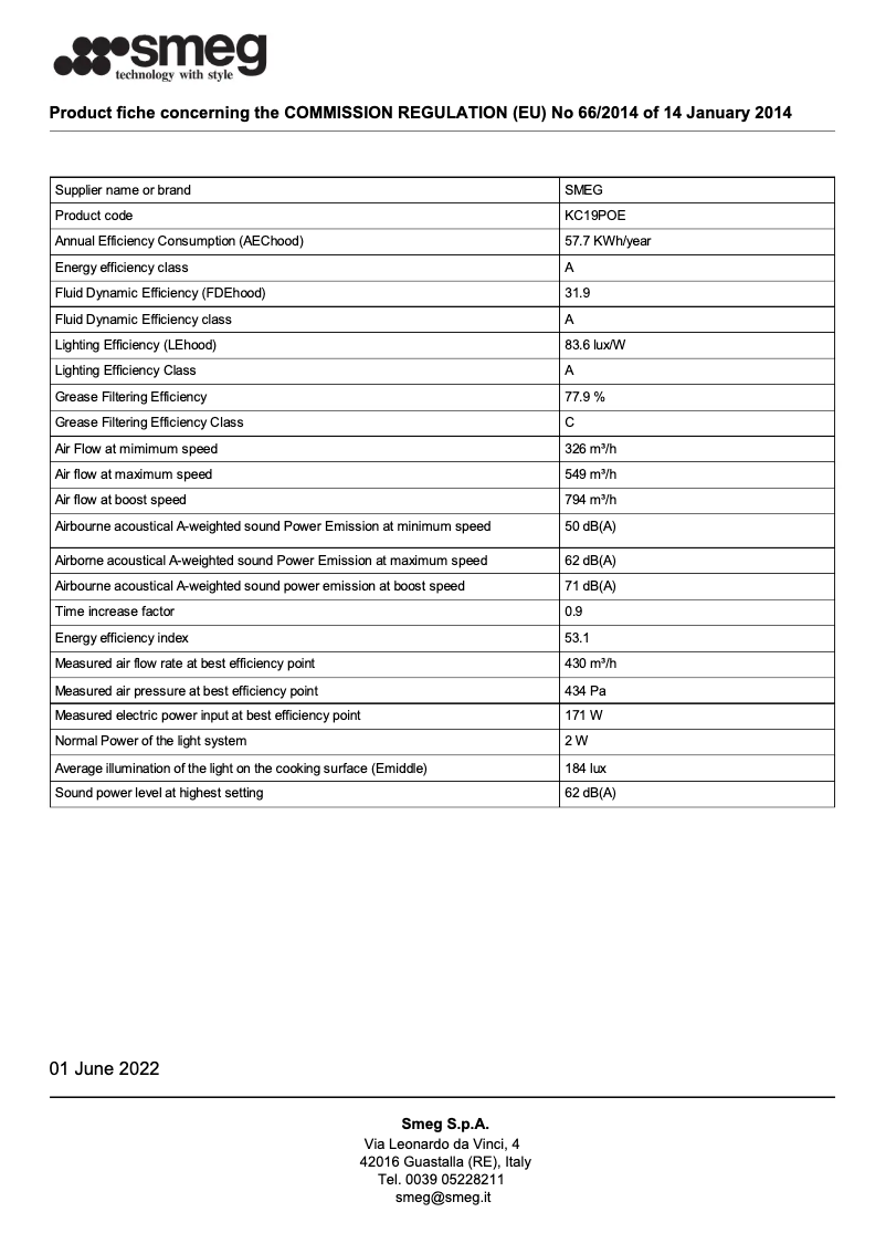 Page 1 de la notice Brochure Smeg KC19POE