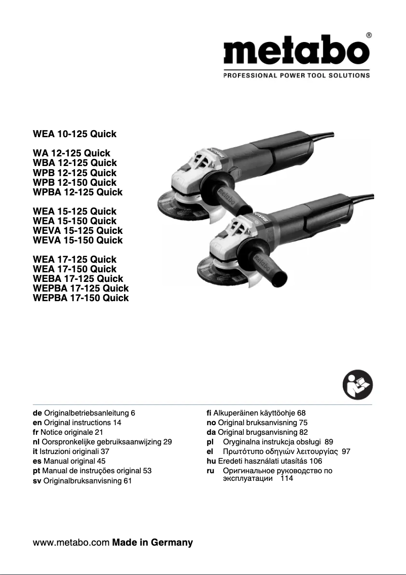 Page n°1 - Manuel utilisateur Metabo WEBA 17-125 Quick