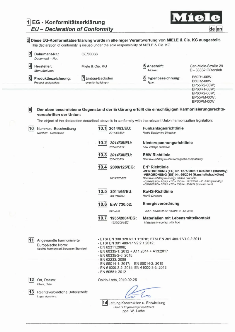 Page 1 de la notice Manuel utilisateur Miele H 7163 BP