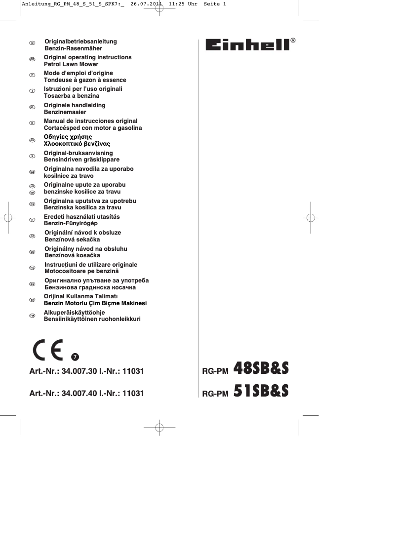Page 1 de la notice Manuel utilisateur Einhell RG-PM 48 S B&S