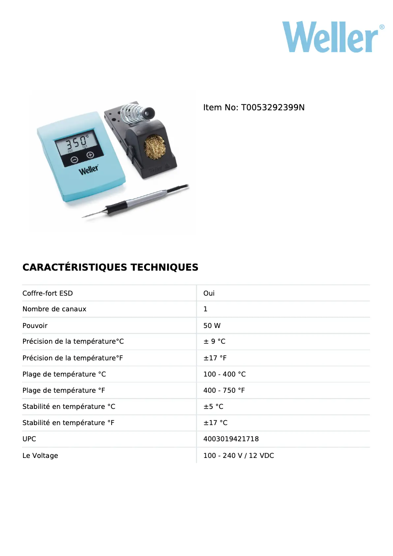 Page n°1 - Fiche technique Weller WSM 1