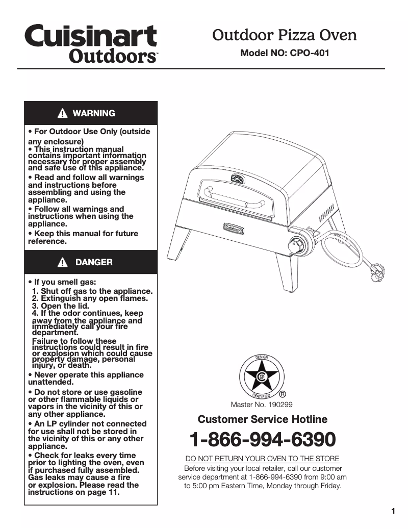 Page 1 de la notice Manuel utilisateur Cuisinart Outdoor Pizza CPO-401