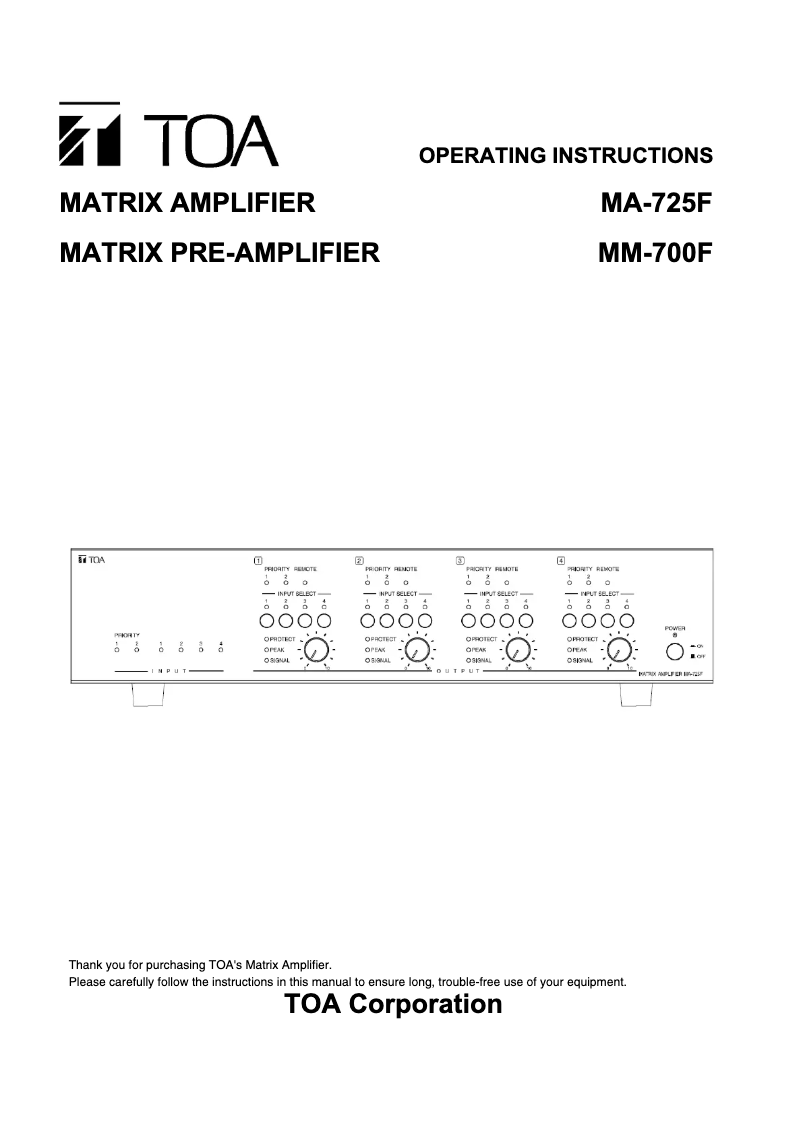 Page 1 de la notice Manuel utilisateur TOA MM-700F