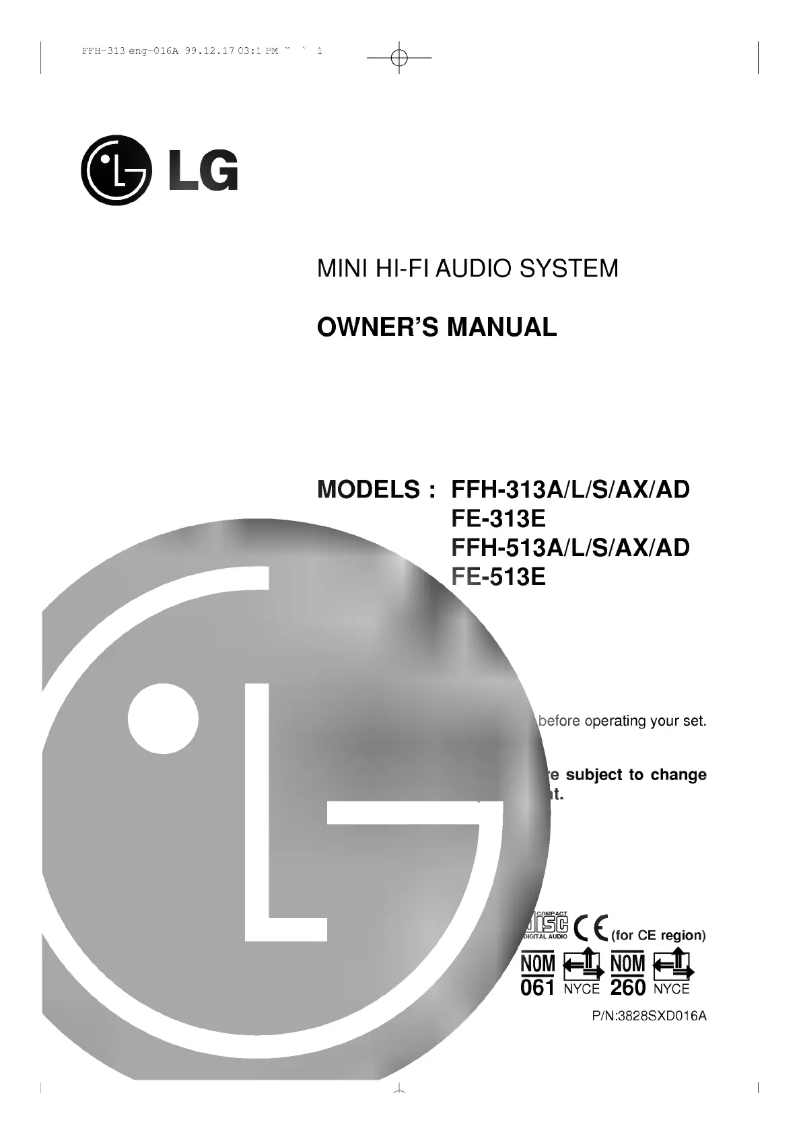 Page 1 de la notice Manuel utilisateur LG FFH-313AD