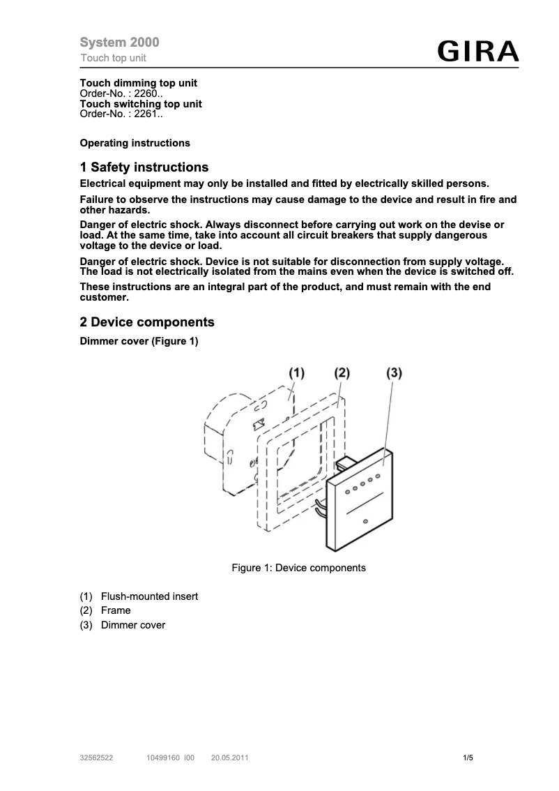 Page 1 de la notice Manuel utilisateur Gira 2260