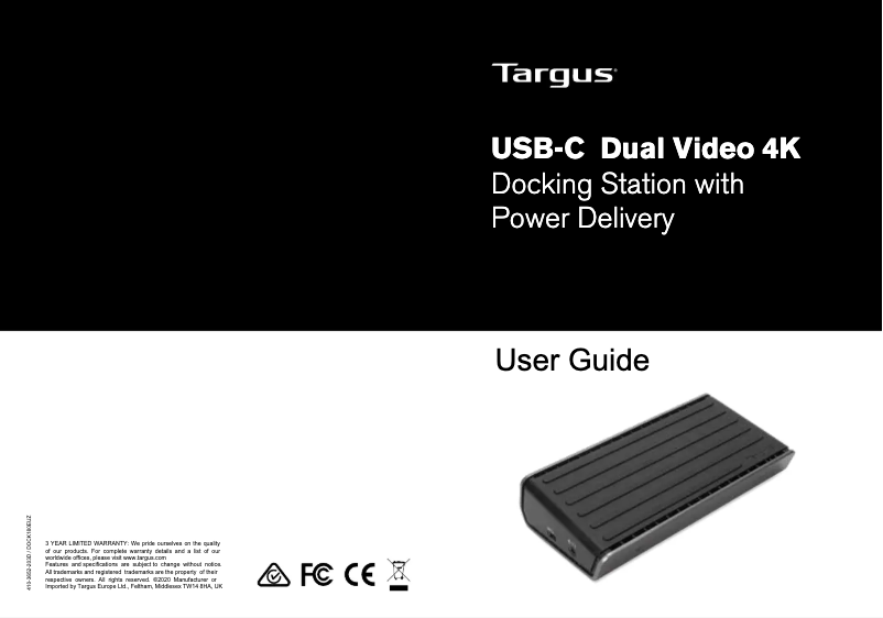 Page 1 of the manual User Manual Targus DOCK180EUZ