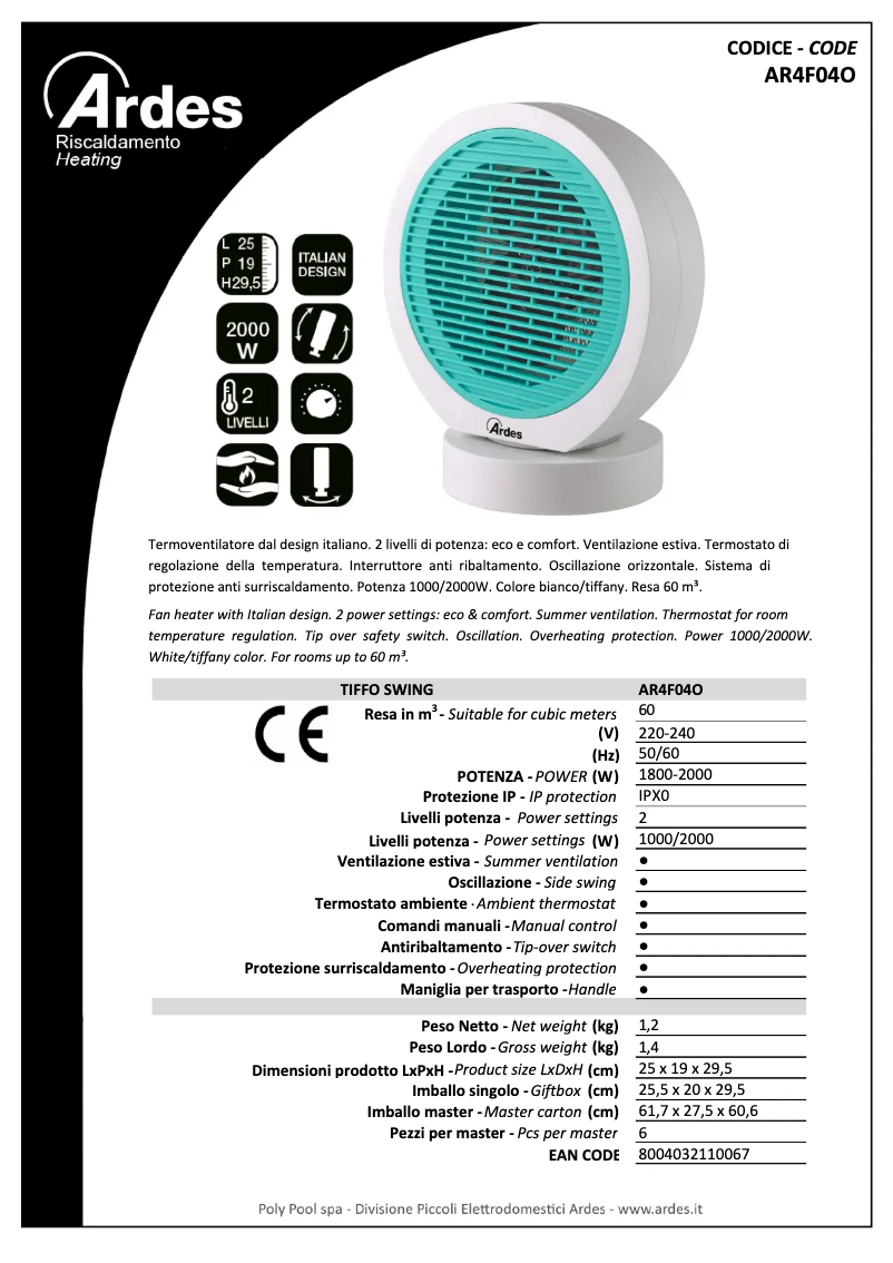 Página 1 del manual Ficha técnica Ardes AR4F04O