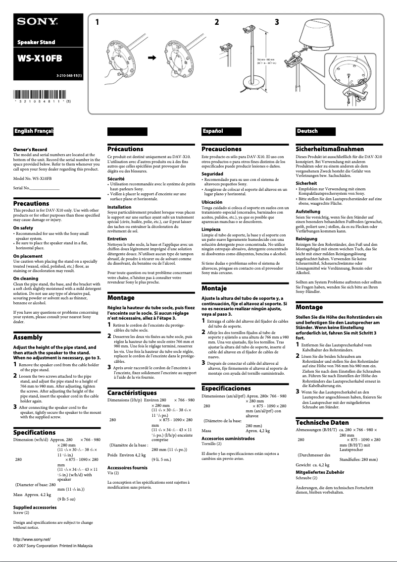 Page n°1 - Manuel utilisateur Sony WS-X10FB