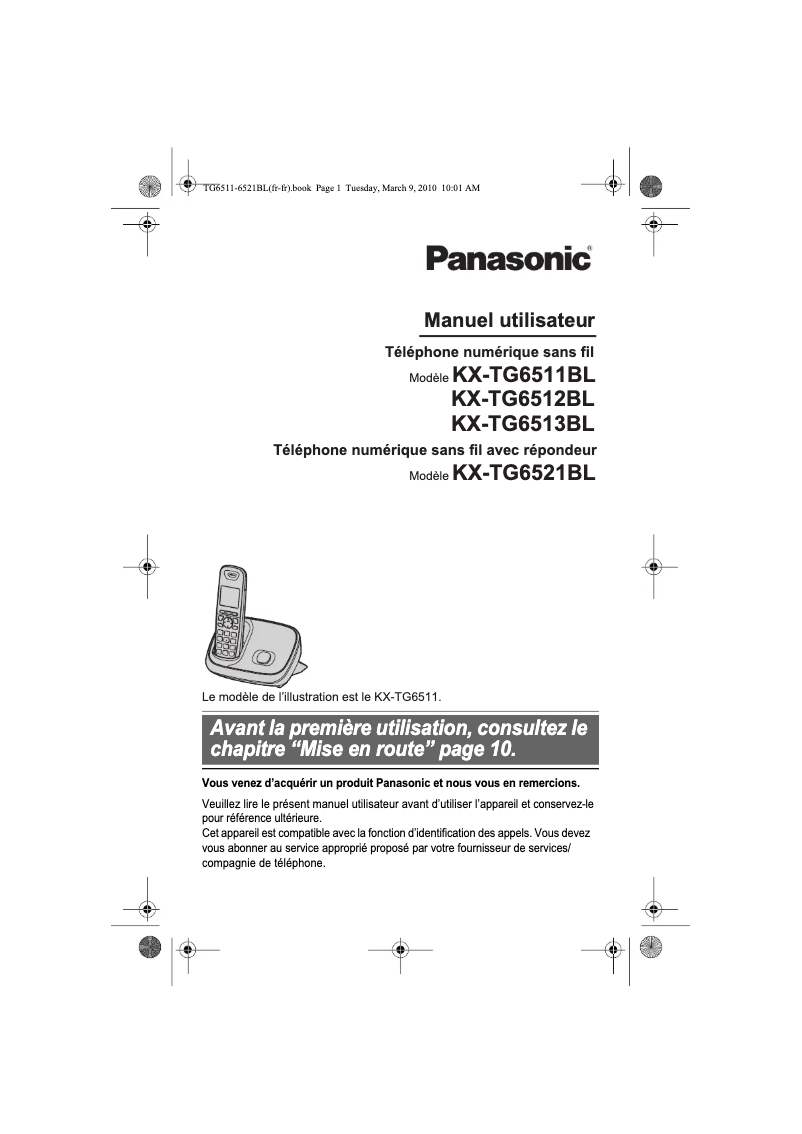 Page 1 de la notice Manuel utilisateur Panasonic KX-TG6521BL