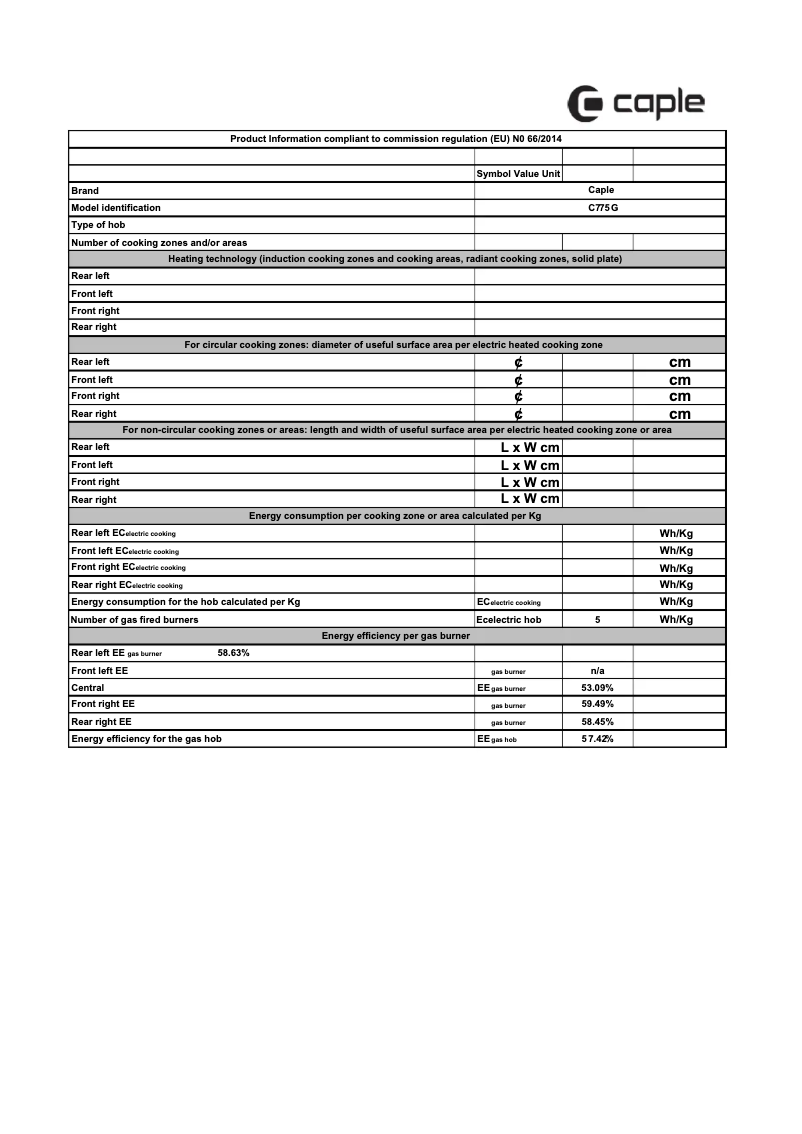 Página 1 del manual Ficha técnica Caple C775G