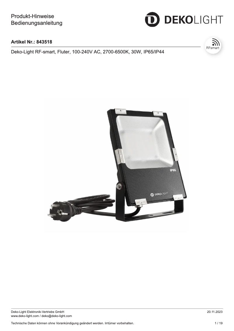 Page n°1 - Manuel utilisateur Deko-Light 843518