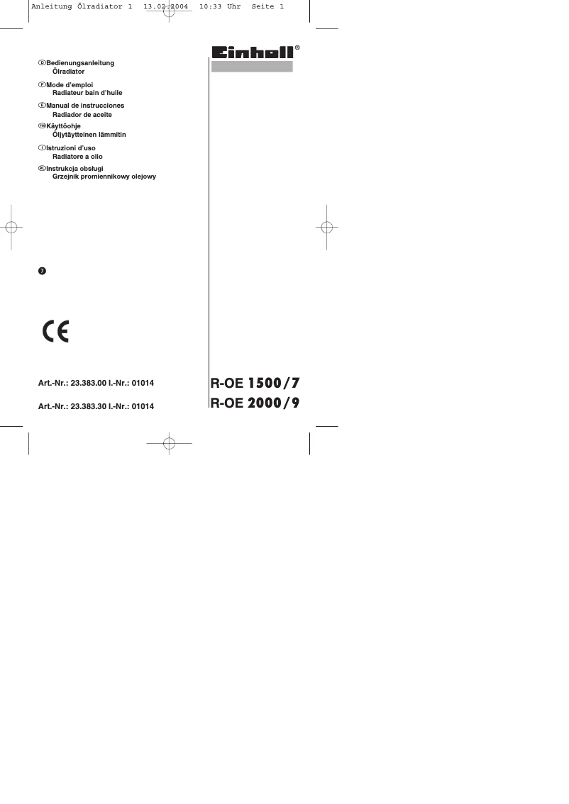 Image de la première page du manuel de l'appareil R-OE 2000/9