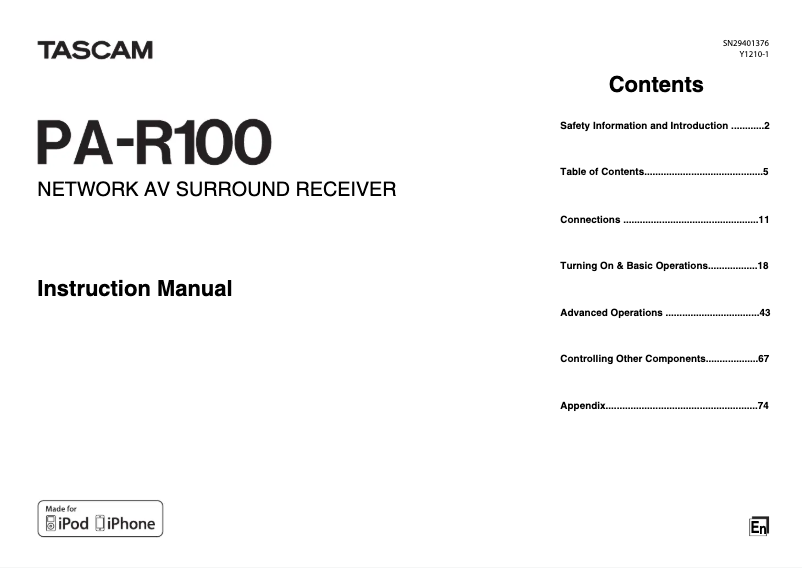 Image de la première page du manuel de l'appareil PA-R100