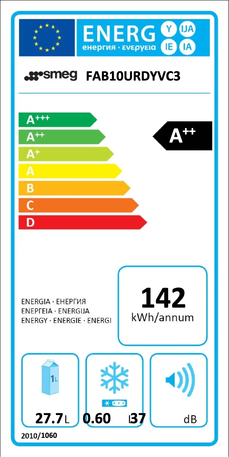 Page n°1 - Label énergétique Smeg FAB10URDYVC3