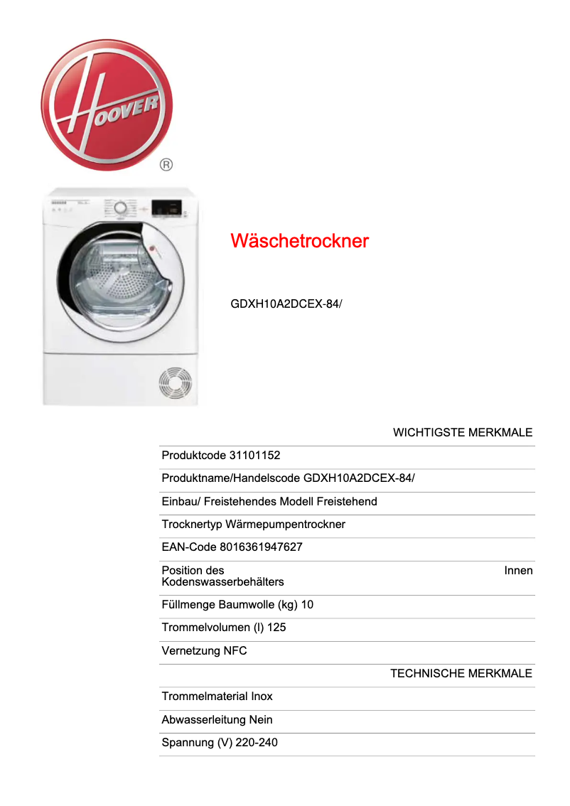 Image de la première page du manuel de l'appareil GDX H10A2DCEX-84