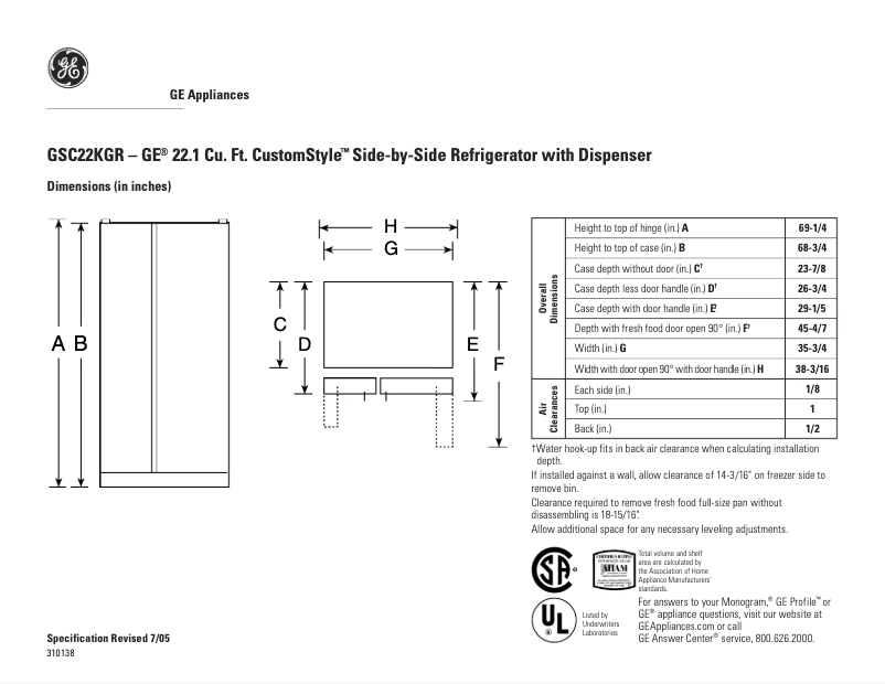 Image de la première page du manuel de l'appareil GSC22KGRBB