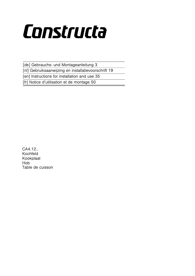 Page n°1 - Guide d'installation Constructa CA431230N