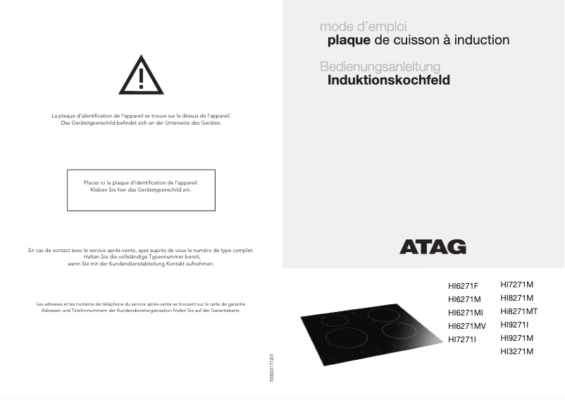 Page 1 de la notice Manuel utilisateur Atag HI8271M