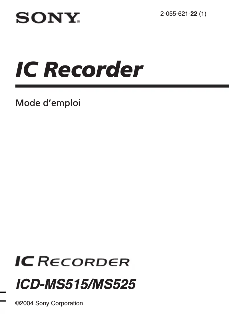 Page n°1 - Manuel utilisateur Sony ICD-MS525
