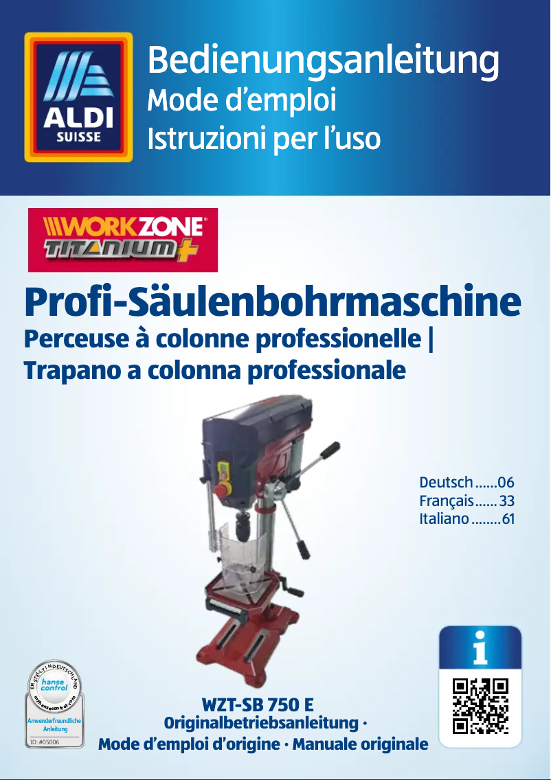 Page n°1 - Manuel utilisateur Workzone Titanium WZT-SB 750 E