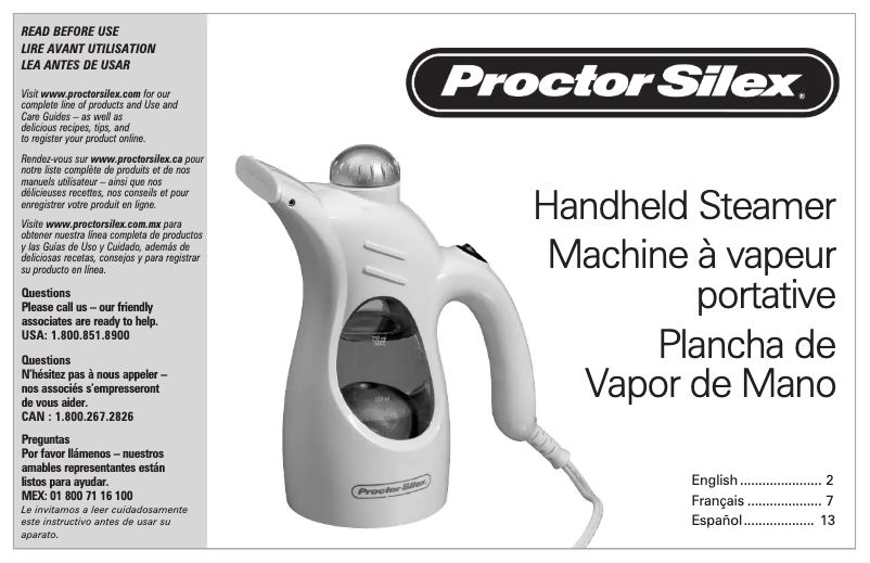 Page 1 de la notice Manuel utilisateur Proctor Silex 11579