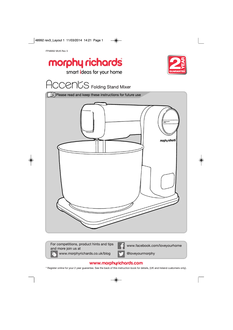 Page 1 de la notice Manuel utilisateur Morphy Richards 48992