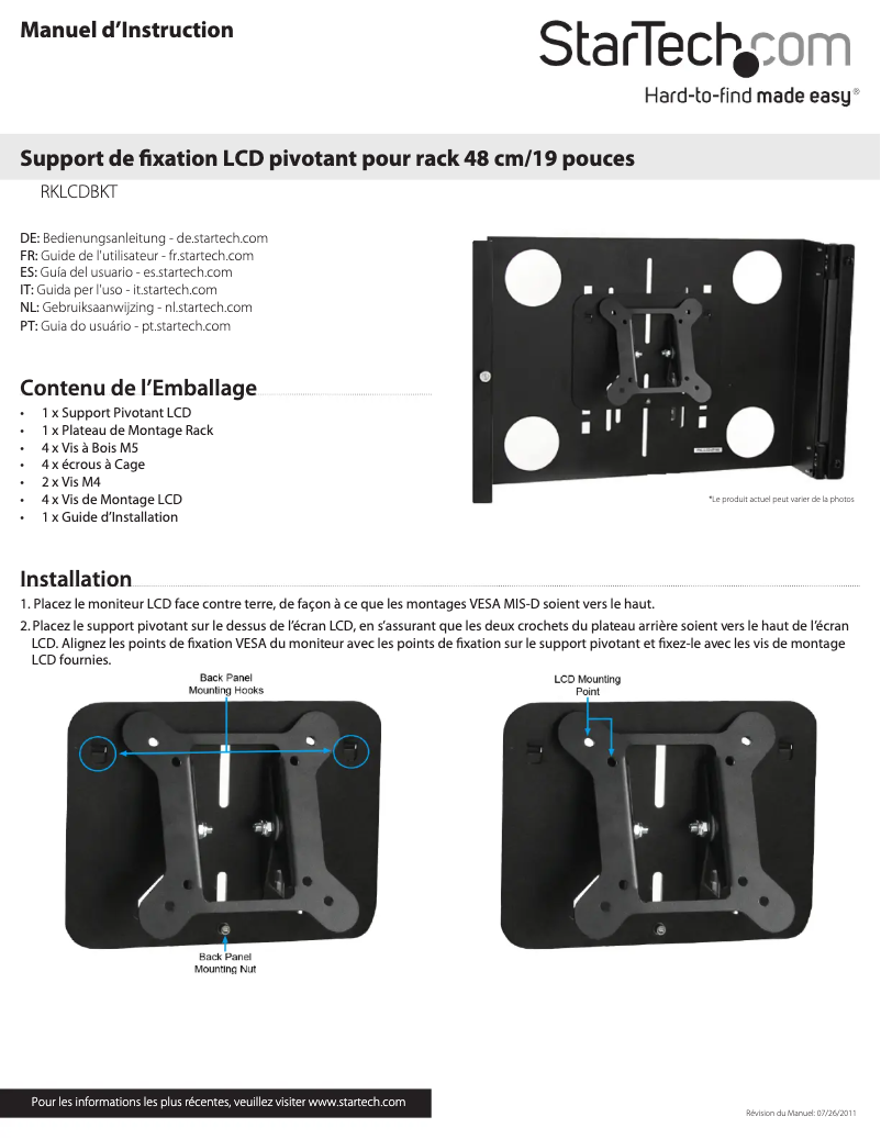 Page 1 de la notice Manuel utilisateur StarTech.com RKLCDBKT