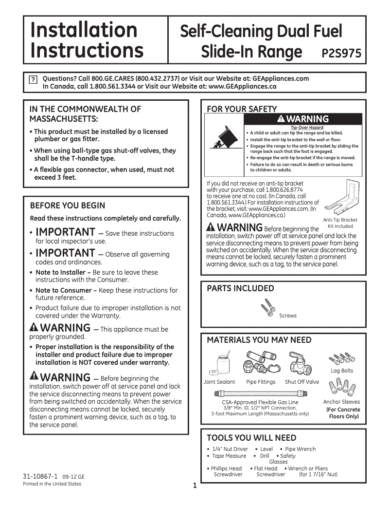 Image de la première page du manuel de l'appareil Profile P2S975DEPBB