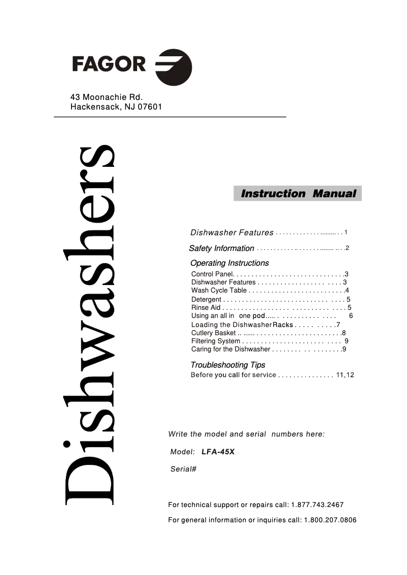 Page 1 de la notice Manuel utilisateur Fagor LFA-45X