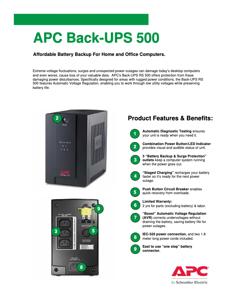 Page 1 de la notice Manuel utilisateur APC Back-UPS RS 500