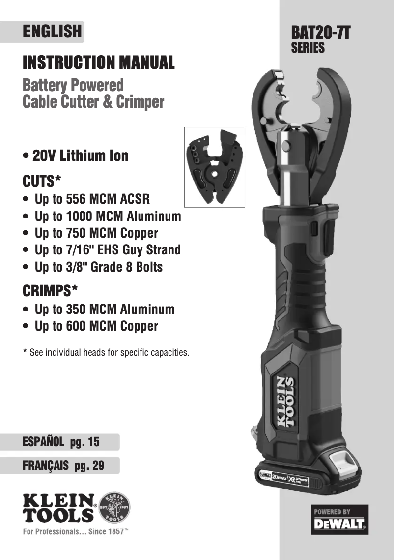 Página 1 del manual Manual de usuario Klein Tools BAT20-7T14