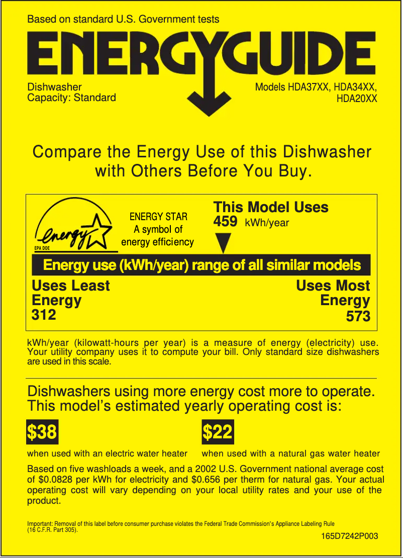 Page 1 de la notice Label énergétique Hotpoint HDA2020ZBB