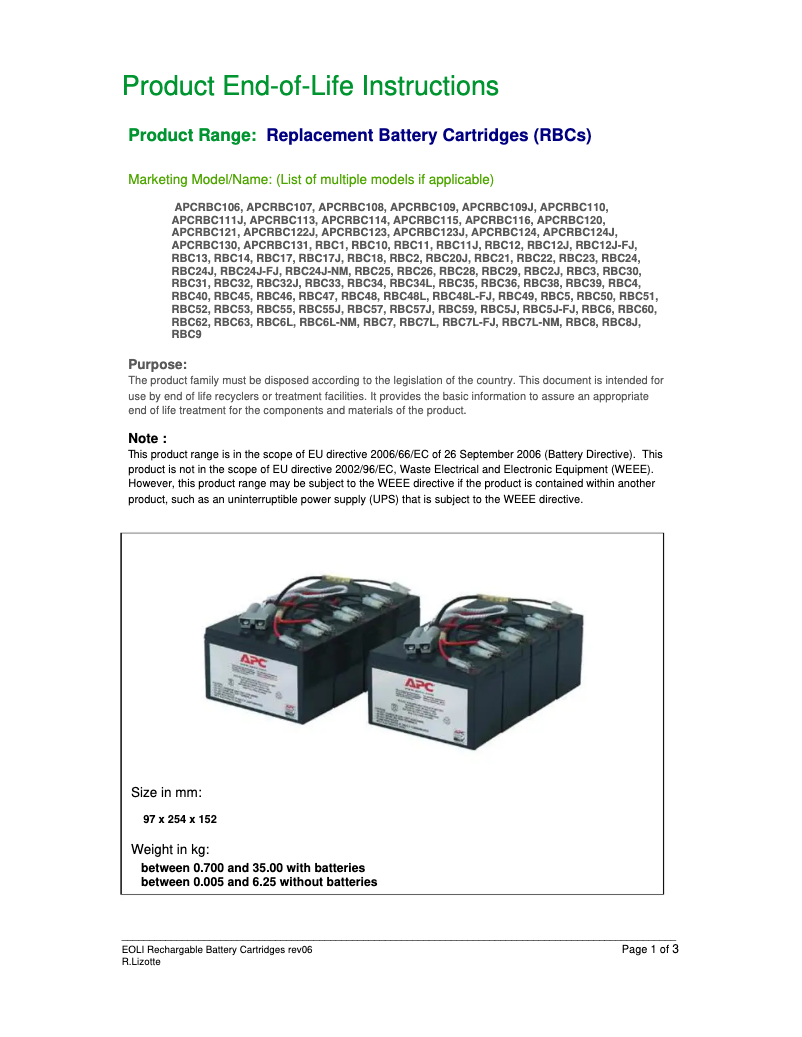 Página 1 del manual Manual de usuario APC APCRBC108
