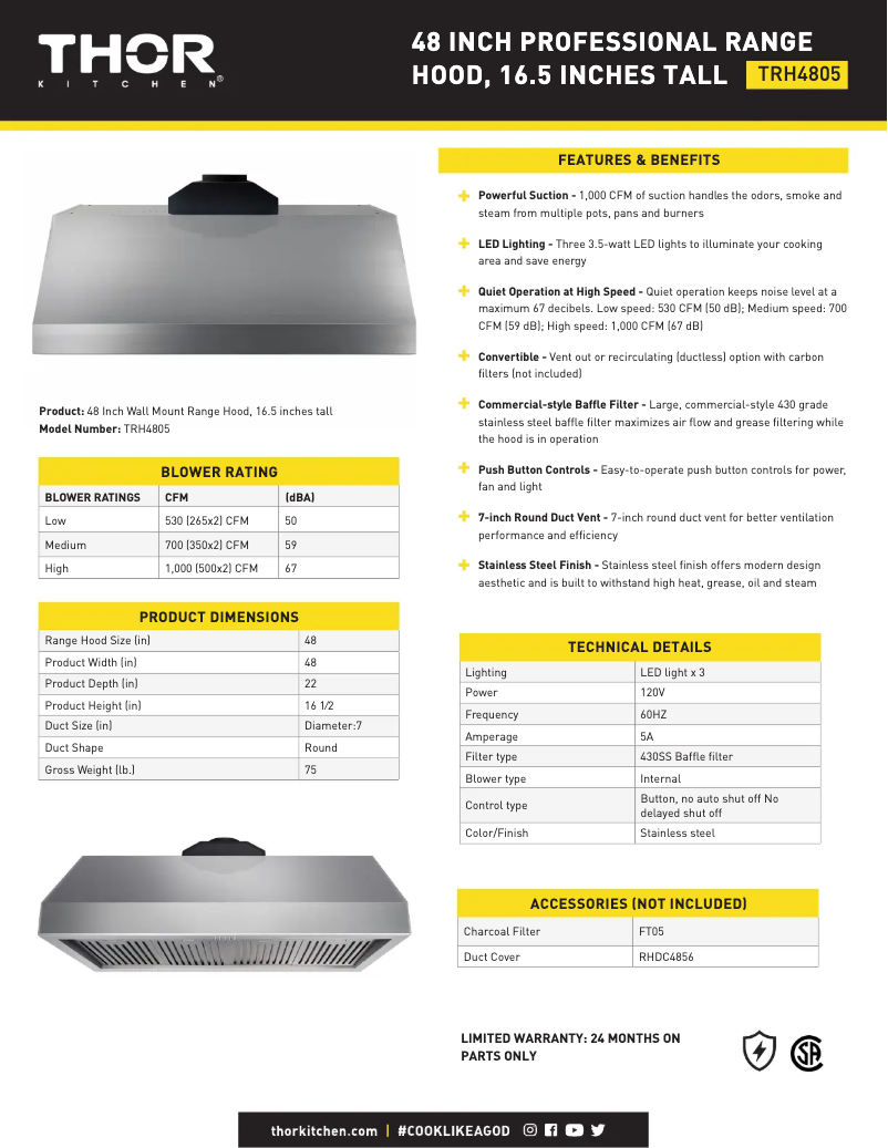 Página 1 del manual Ficha técnica Thor TRH4805