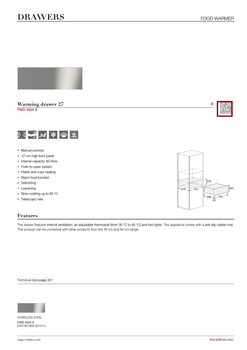 Página 1 del manual Ficha técnica Fulgor Milano FWD 3024